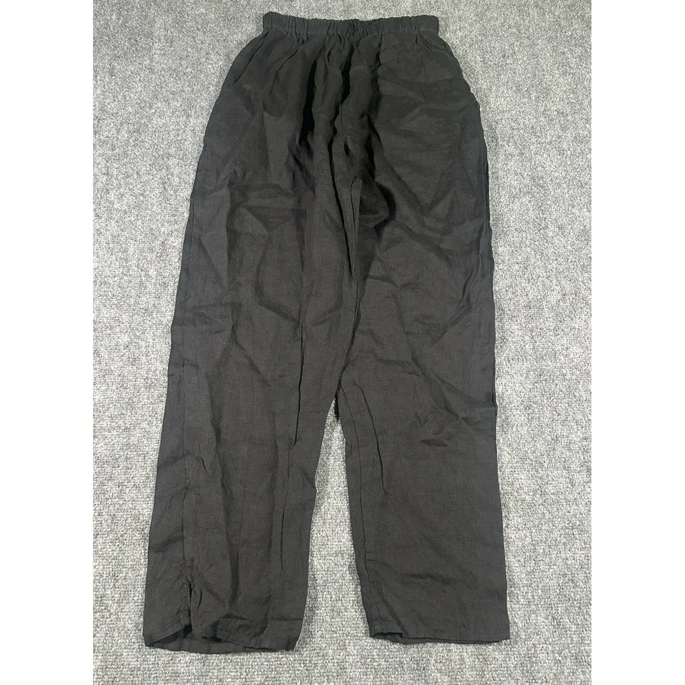 FLAX Brand Women's Black Linen Pants Size Small 4-6 Pull On Elastic Waist